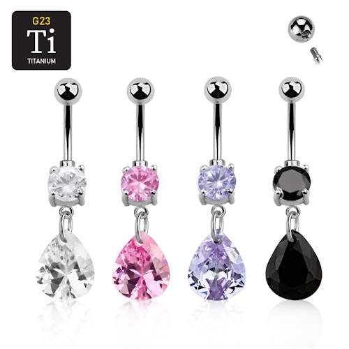 Titanium Navelsmycke - Päronformad Cubic Zirconia