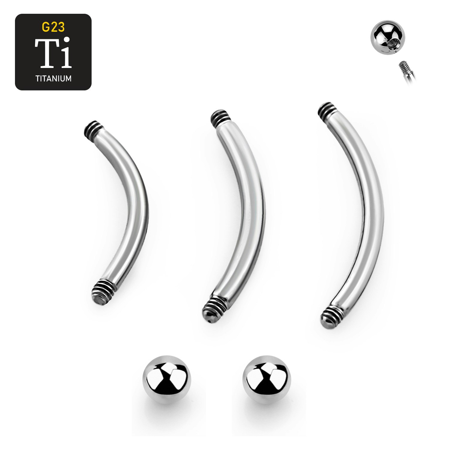 Titanium banana 1.2mm - 3 olika längder läksmycken för ögonbrynspiercing