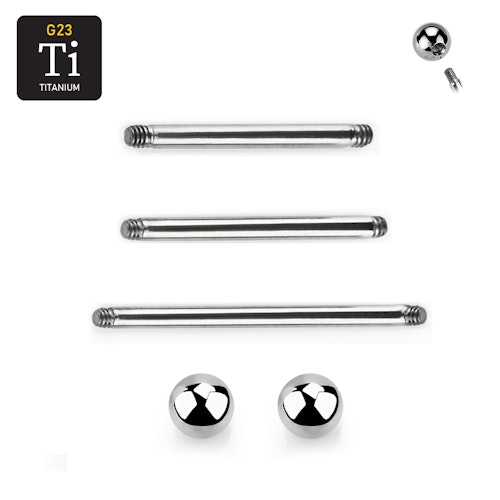 Titanium barbell 1.6mm läksmycke med 5mm kulor för bröstvårta och tungpiercing