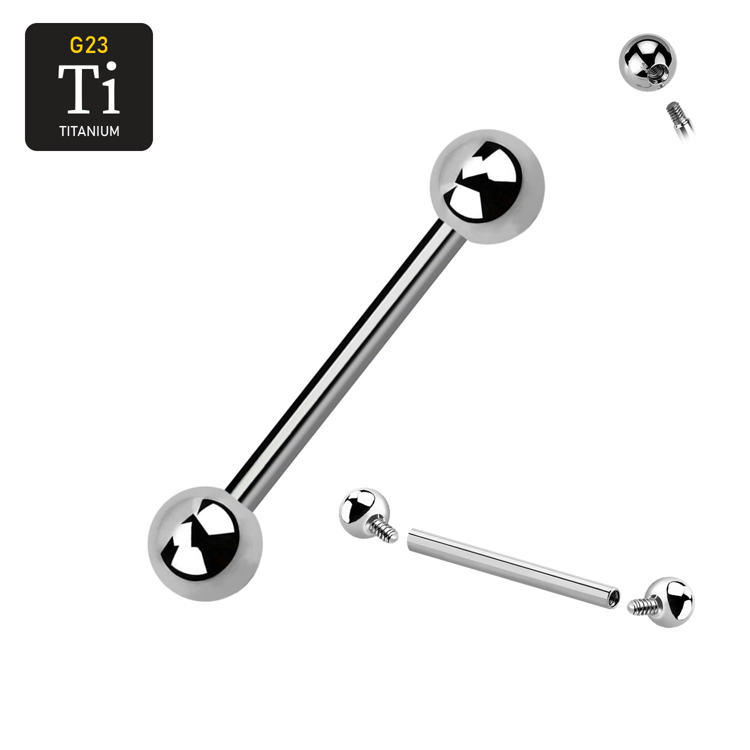 Titanium barbell invändigt gängad 1.6mm med 5mm kulor