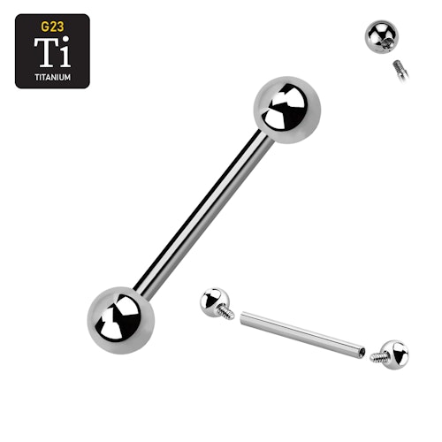 Titanium barbell invändigt gängad 1.6mm med 5mm kulor
