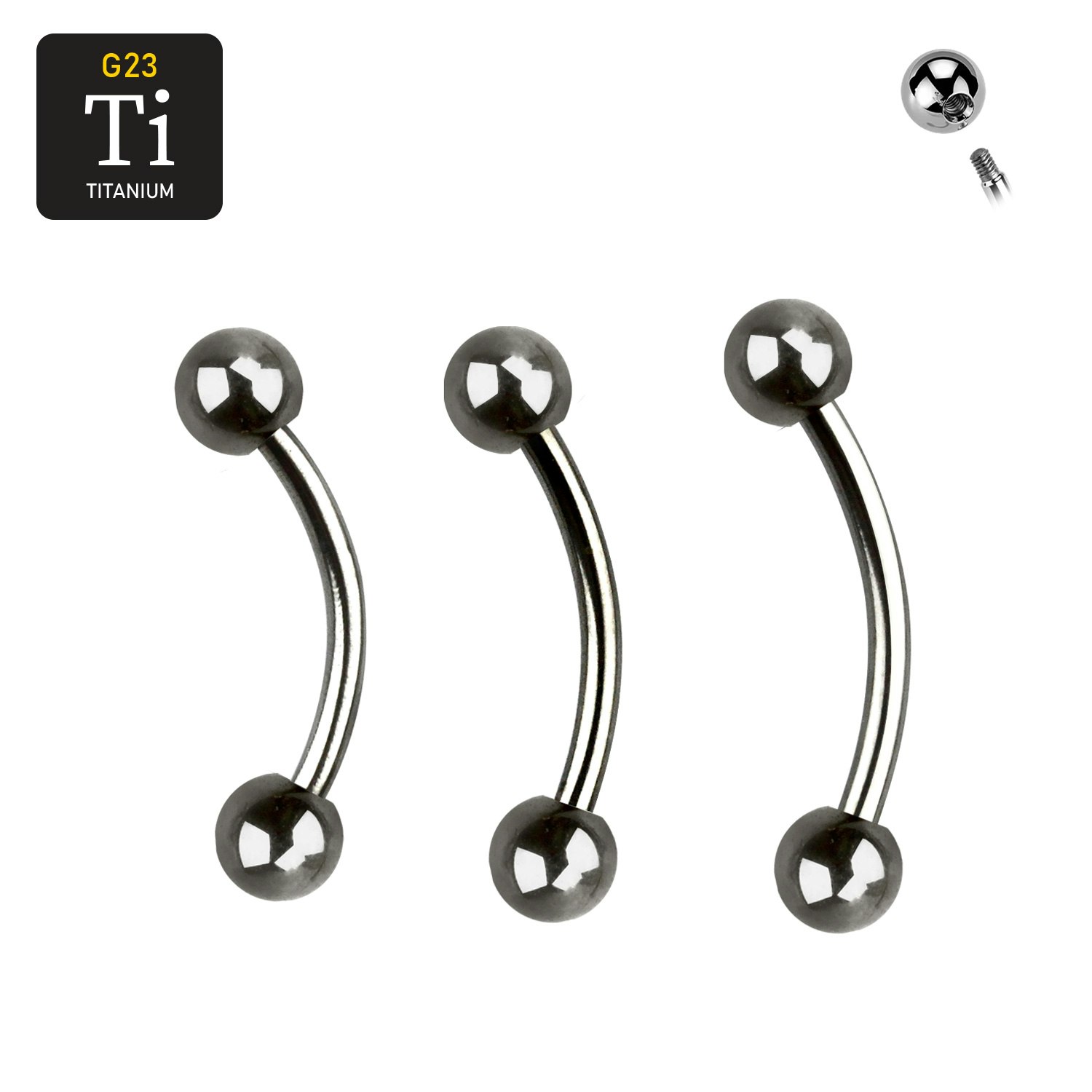 Titanium banana utvändigt gängad 1.2mm med 3mm kulor