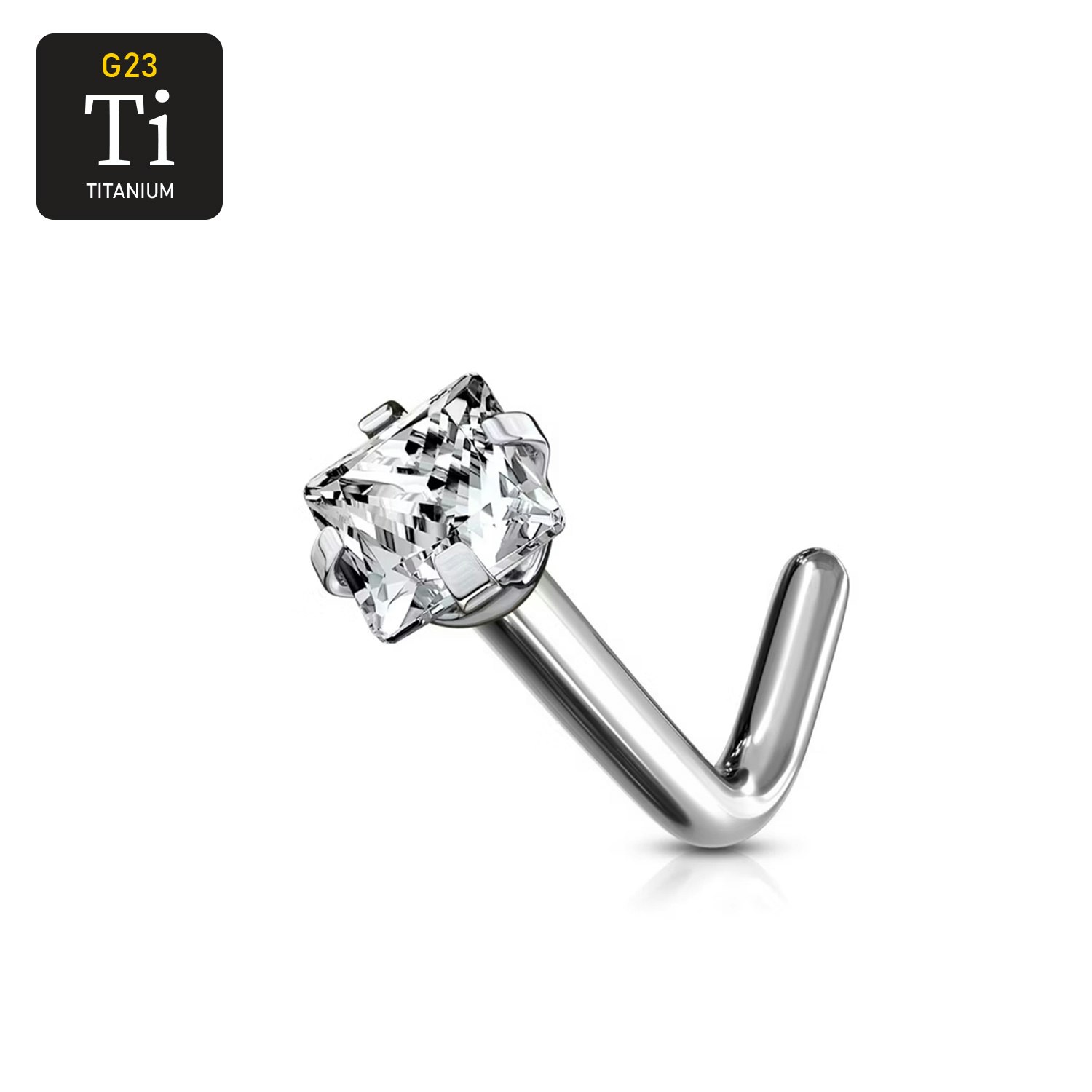 Titanium Nässmycke "L-böjd" med fyrkantig cubic zirconia