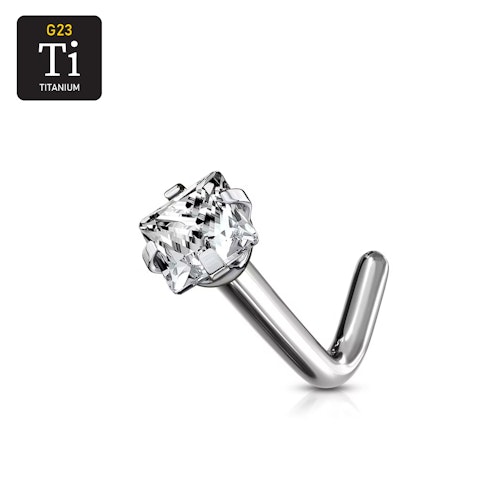 Titanium Nässmycke "L-böjd" med fyrkantig cubic zirconia