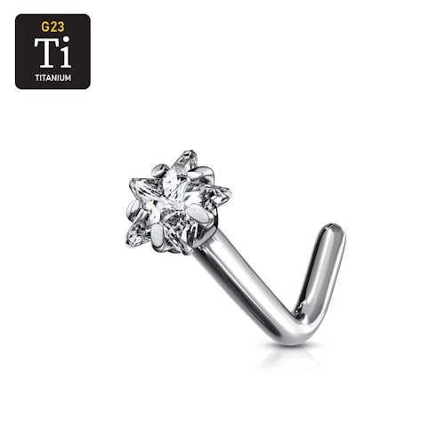 Titanium Nässmycke "L-böjd" med 3mm stjärnformad cubic zirconia