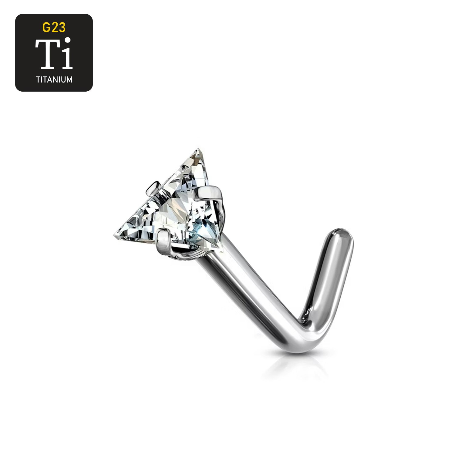 Titanium Nässmycke "L-böjd" med 3mm triangelformad cubic zirconia