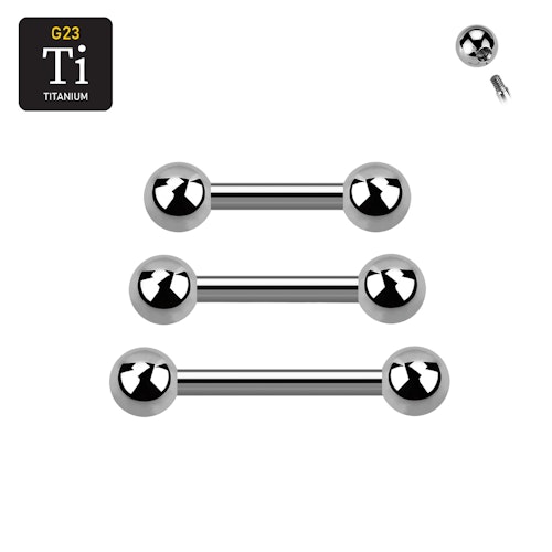 Titanium barbell utvändigt gängad 1.2mm med 3mm kulor