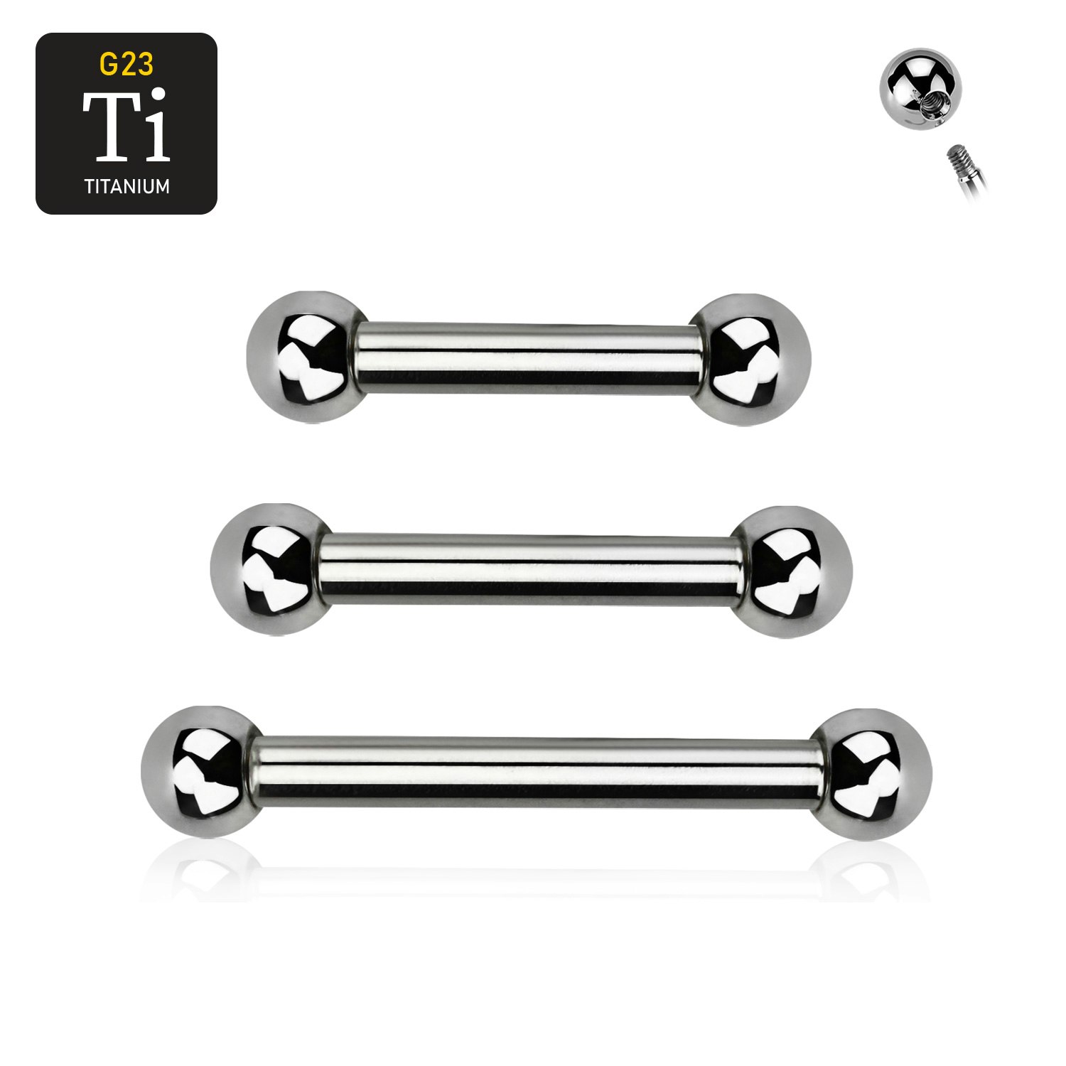 Titanium barbell utvändigt gängad 1.6mm med 3mm kulor