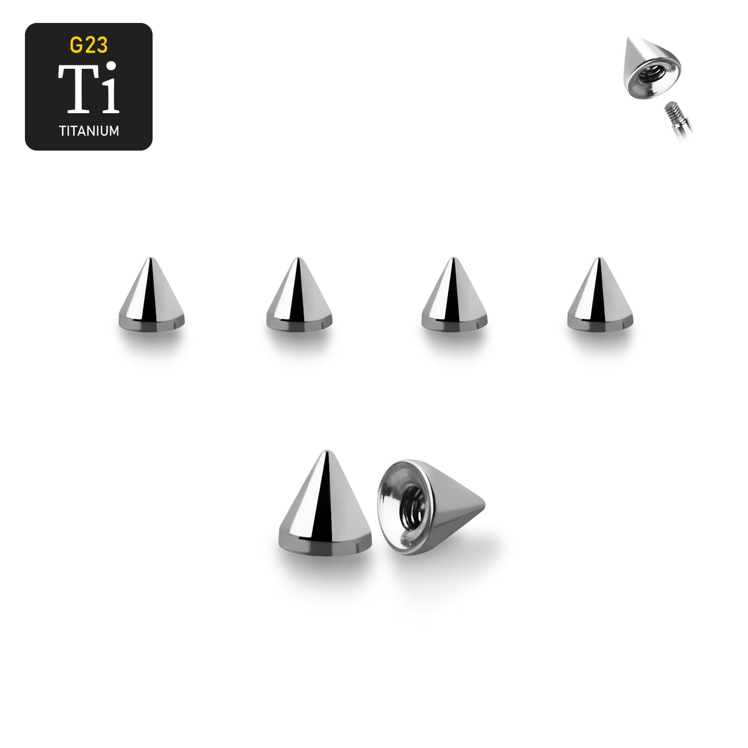 Titanium kon 2.5mm med 1.2mm gäng (lös del)