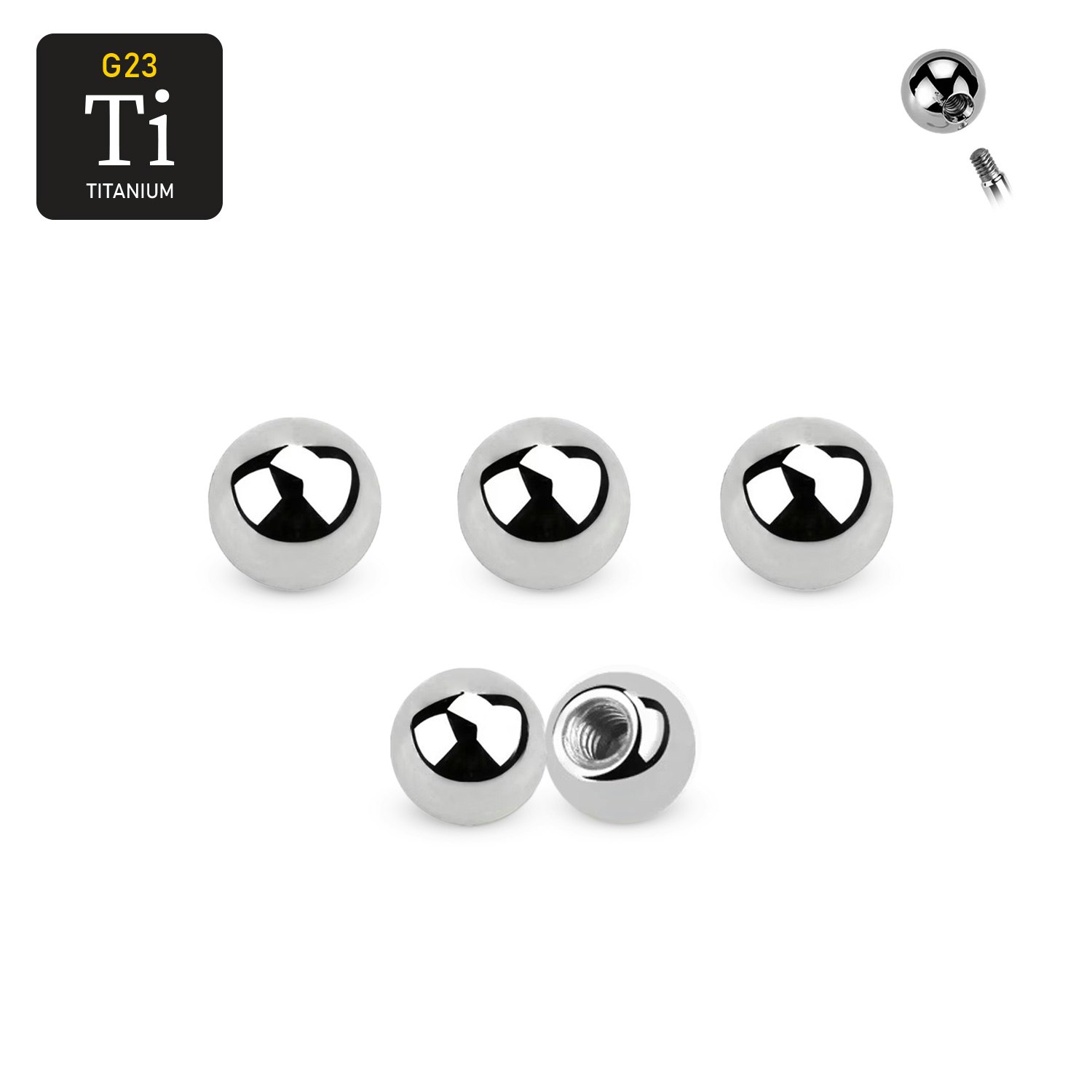 Titanium kula 3mm med 1.6mm gäng (lös del)