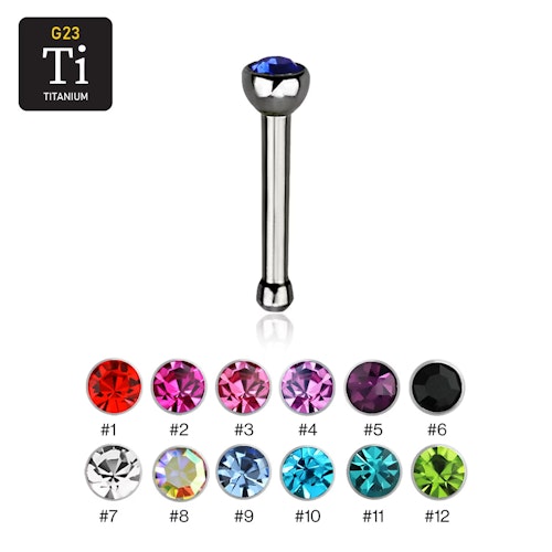 Näspin "nose bone" i titanium 1mm med crystal