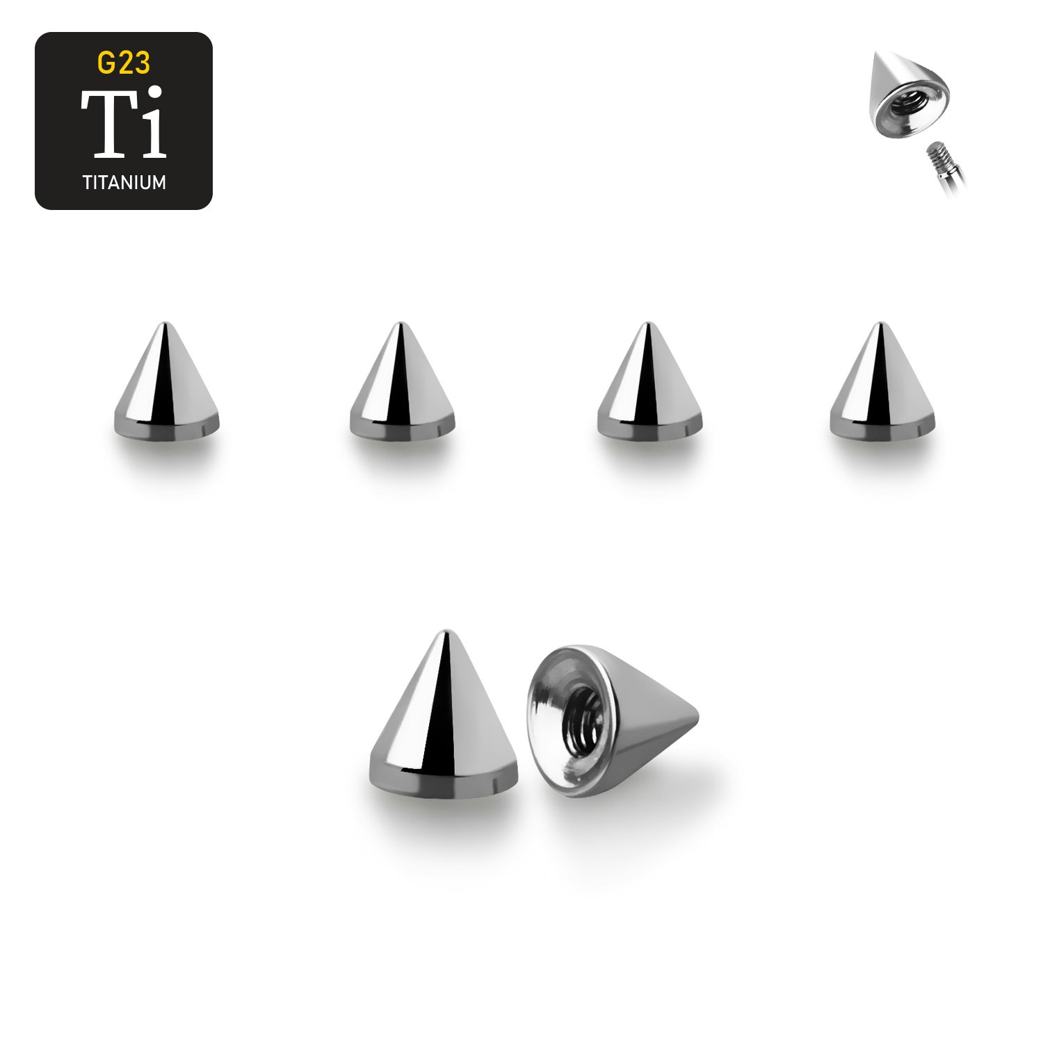 Titanium kon 3mm med 1.2mm gäng (lös del)