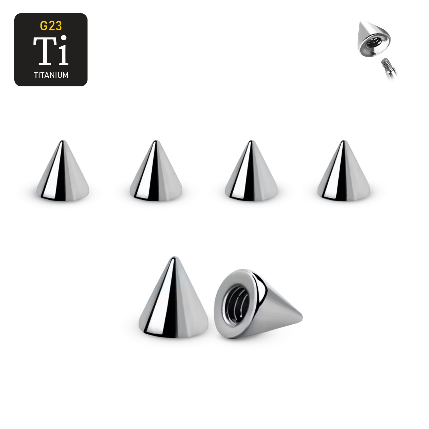 Titanium kon 3mm med 1.6mm gäng (lös del)