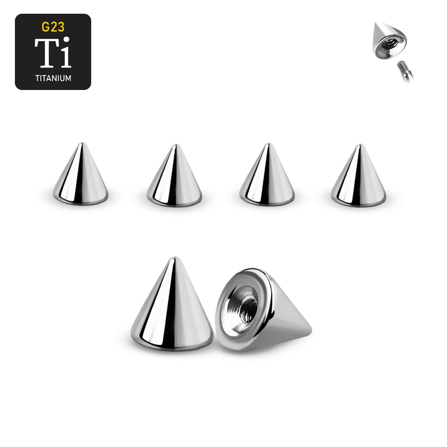 Titanium kon 4mm med 1.2mm gäng (lös del)