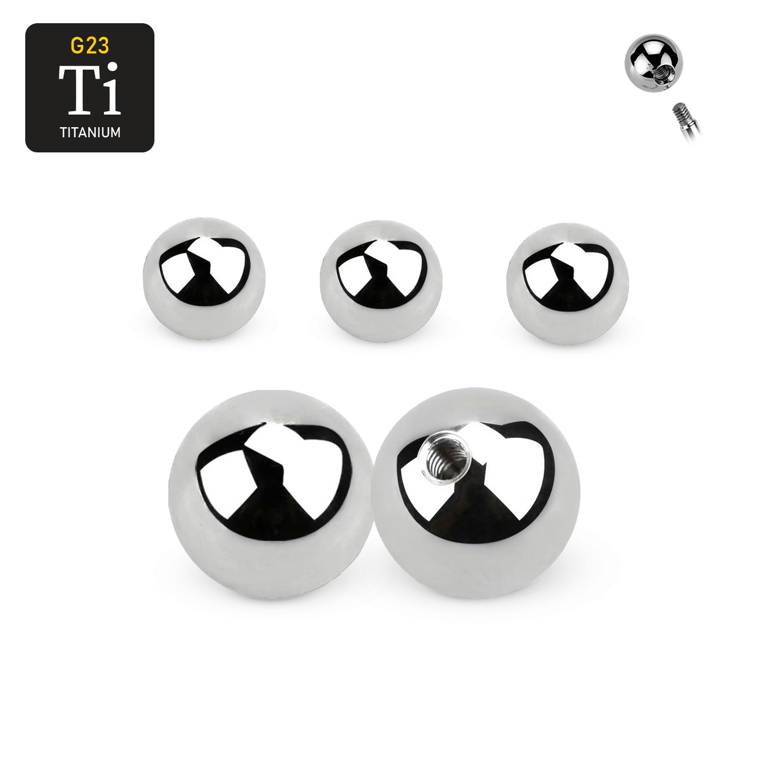Titanium kula 8mm med 1.6mm gäng (lös del)