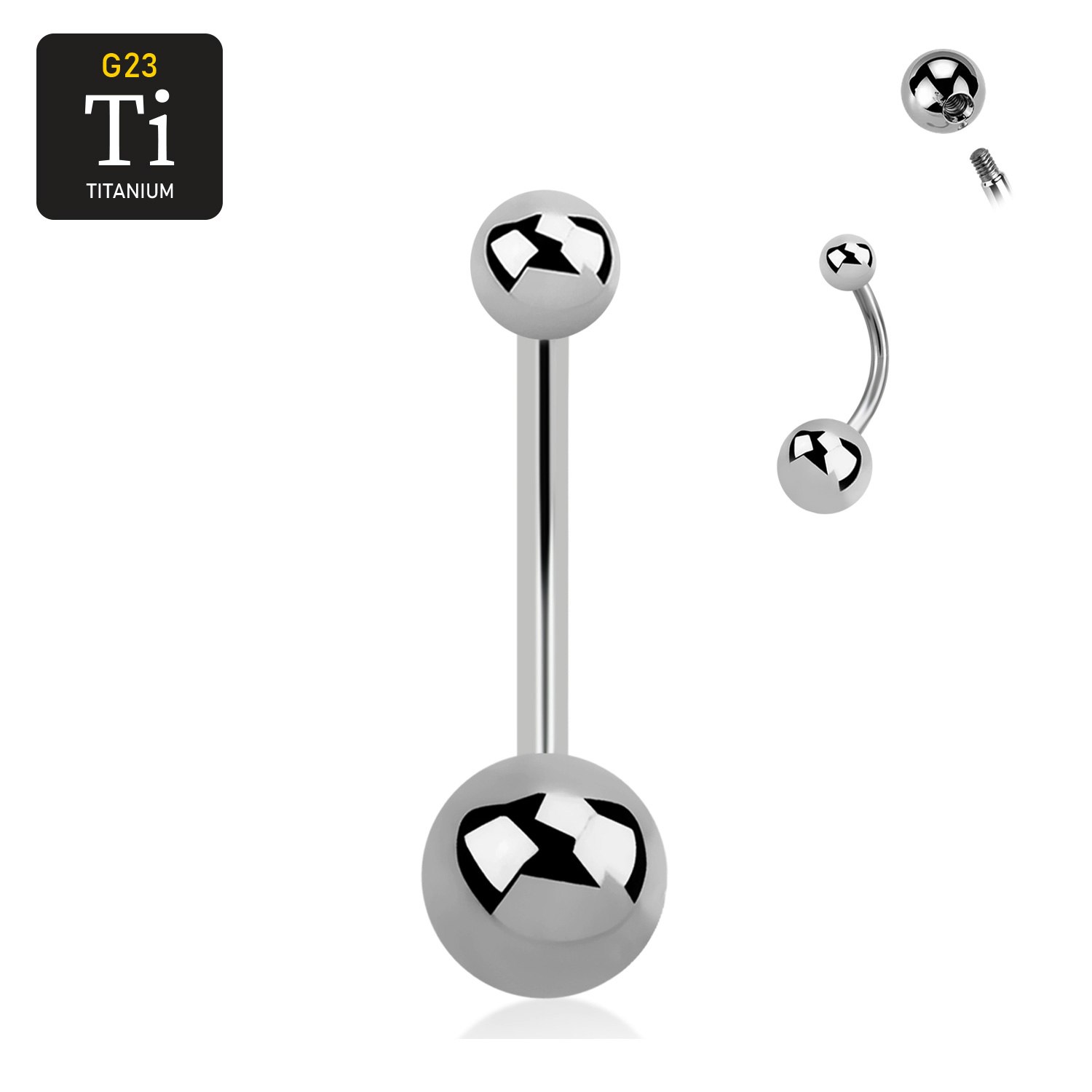Titanium Navelsmycke / banana 1.6mm utvändigt gängad med 5 och 8mm kula
