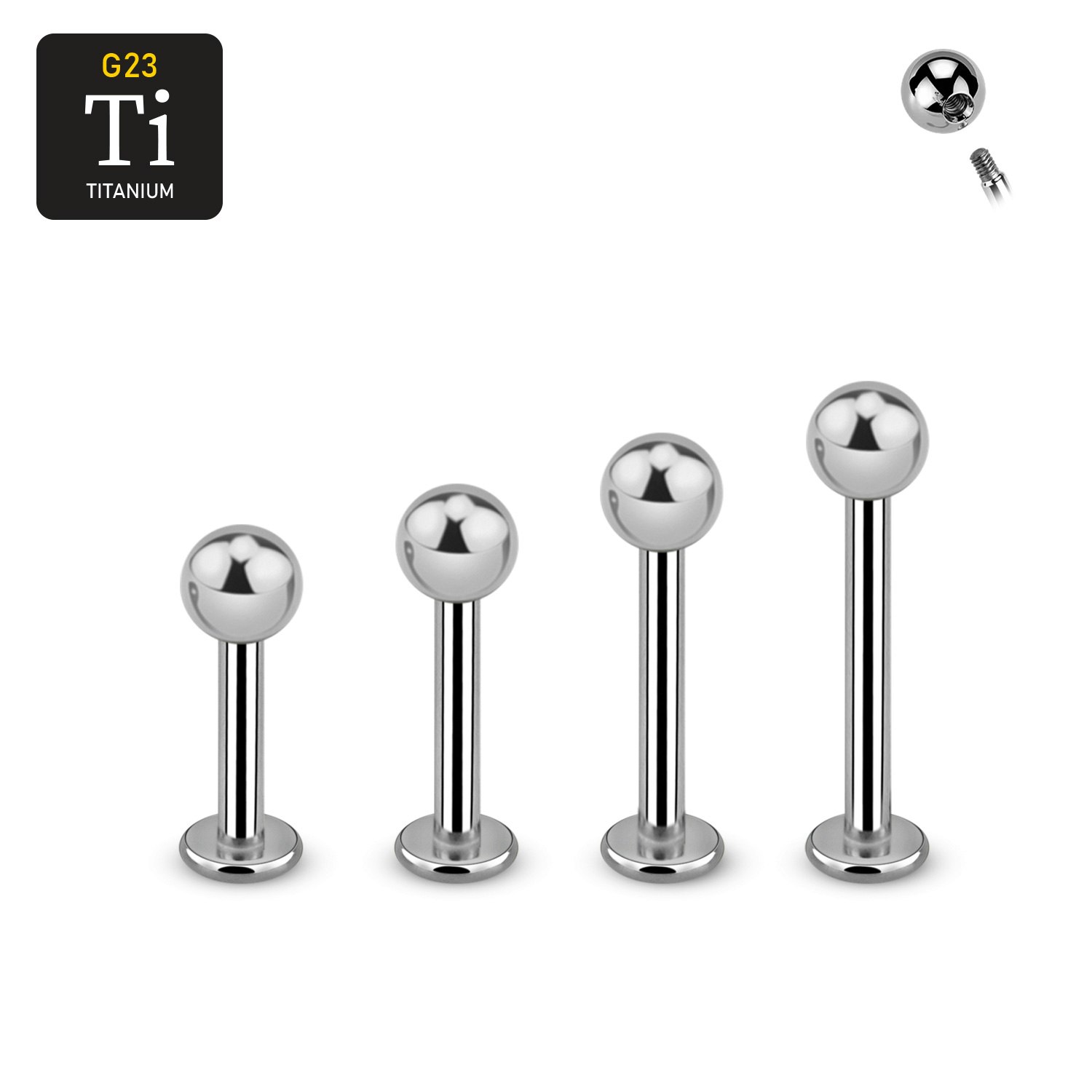 Titanium Labret 1.6mm med 4mm kula