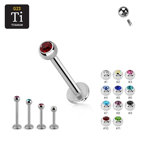 Titanium Labret / Monroe 1.2mm med 3mm crystalkula