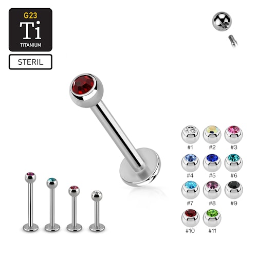Steril Titanium Labret / Monroe 1.2mm med 3mm crystalkula
