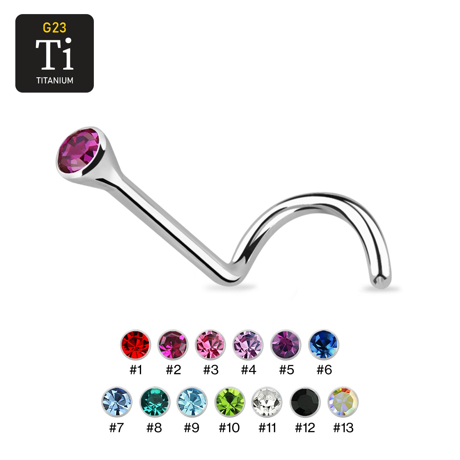 Titanium Nässmycke "Nose Screw" 1mm med crystal