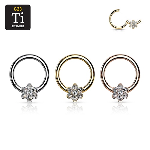 Segmentring i titanium 1.2mm med cz-blomma
