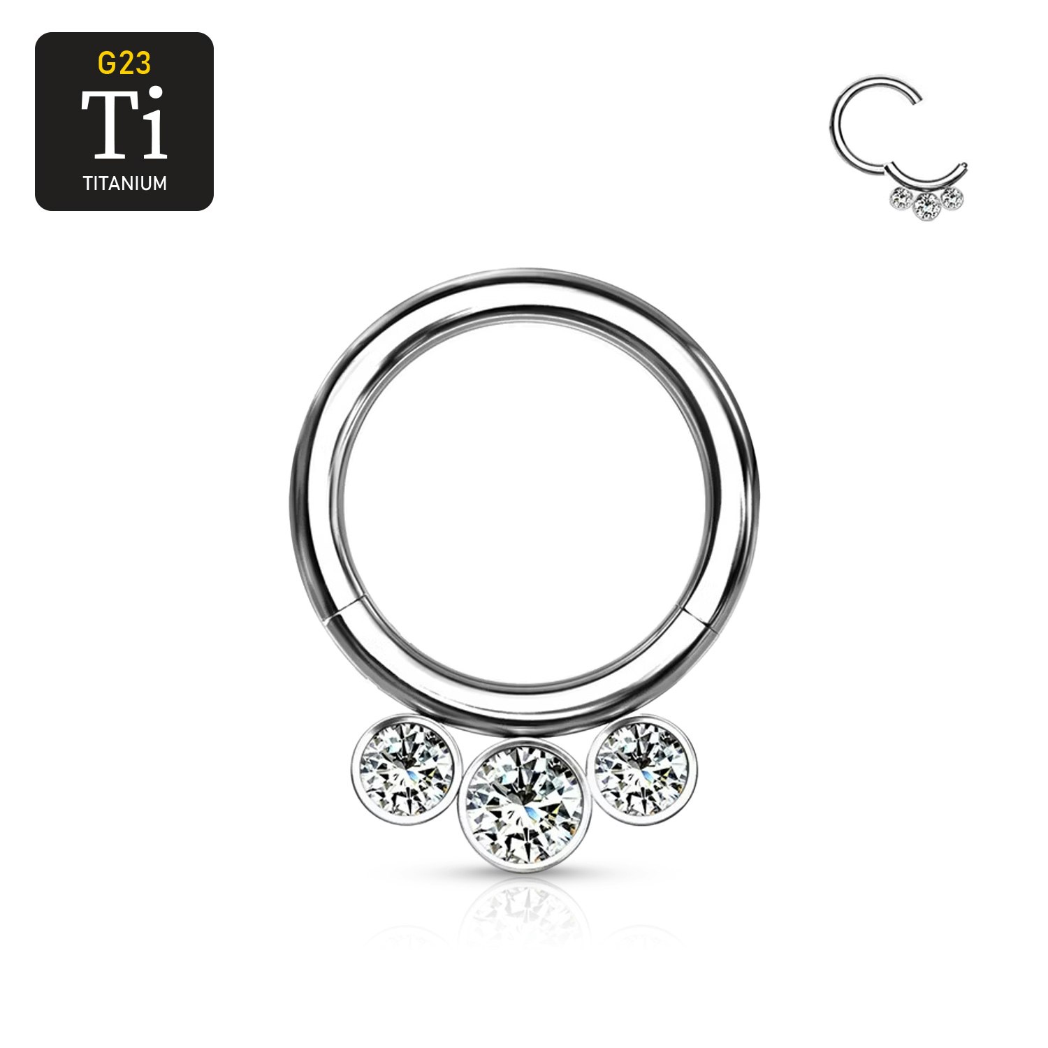 Septum segmentring i titanium med gångjärn 1.2mm och 3st crystals