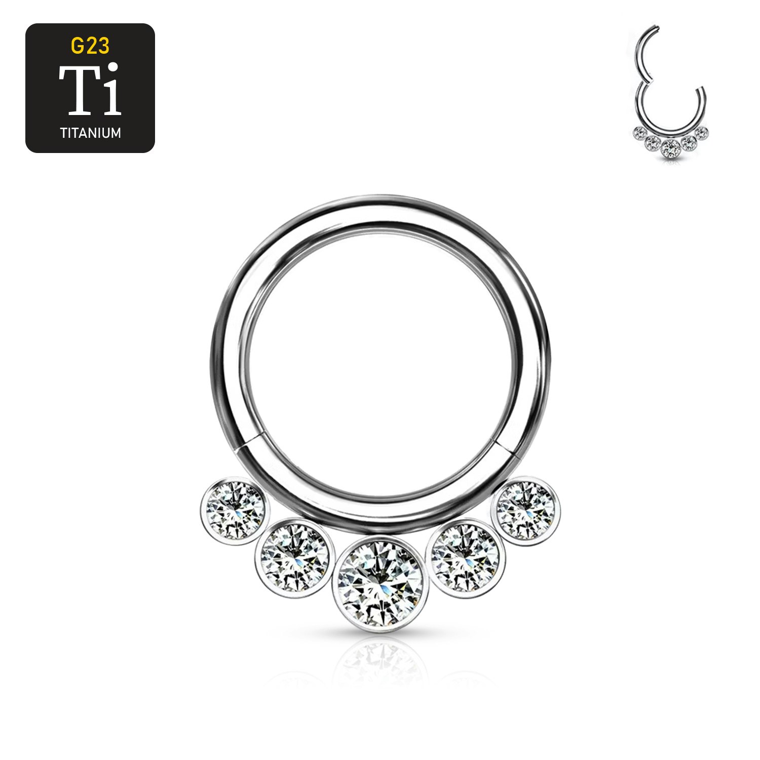 Septum segmentring i titanium med gångjärn 1.2mm och 5st crystals