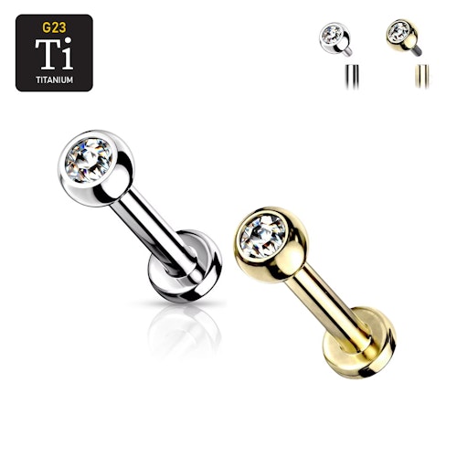 Labret i titanium - Invändigt gängad labret och kula med klar CZ