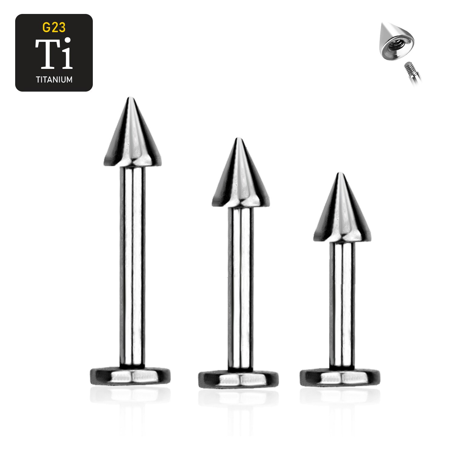 Titanium Labret / Monroe 1.2mm med 3mm kon
