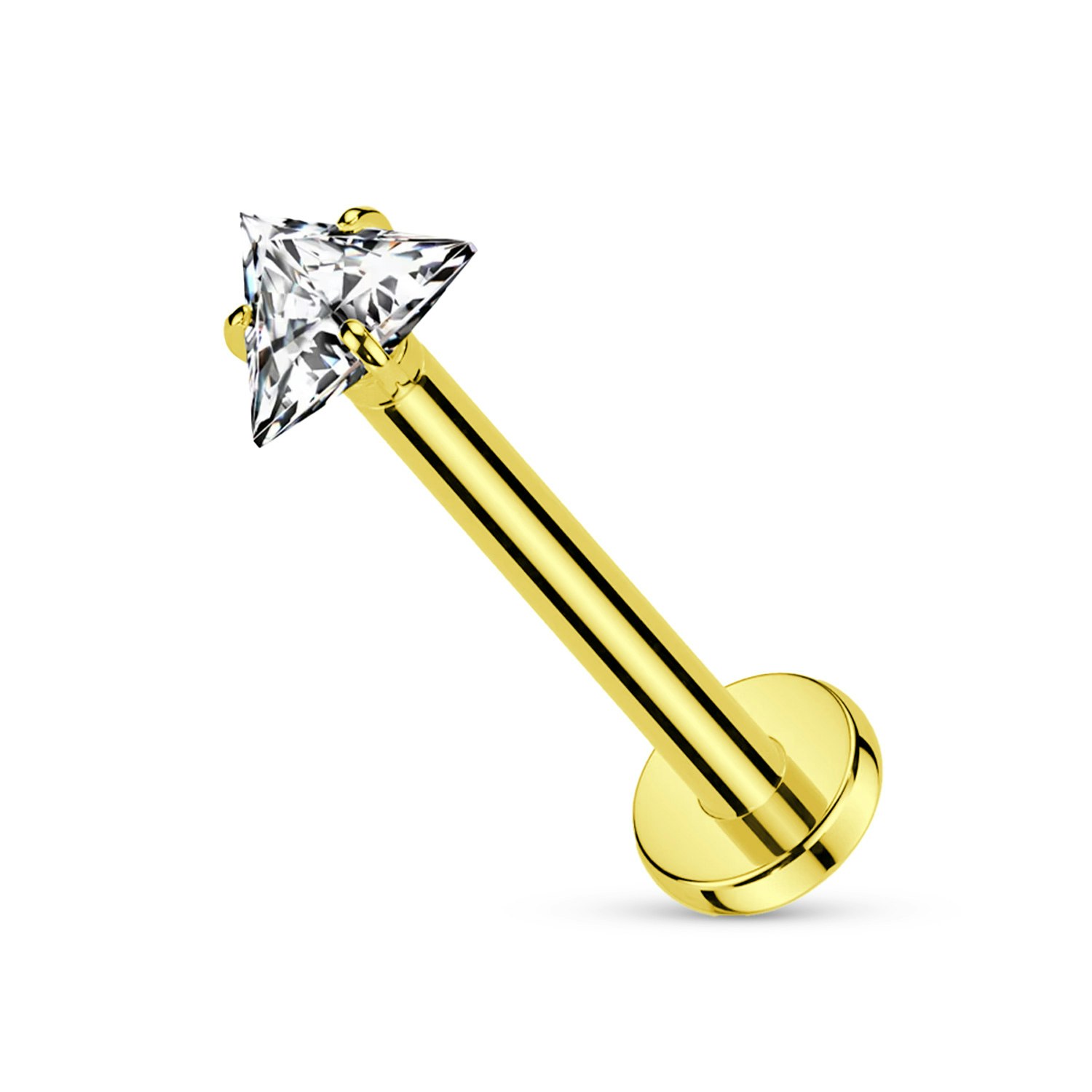 Labret i titanium 1.2mm med triangelformad 3mm CZ topp