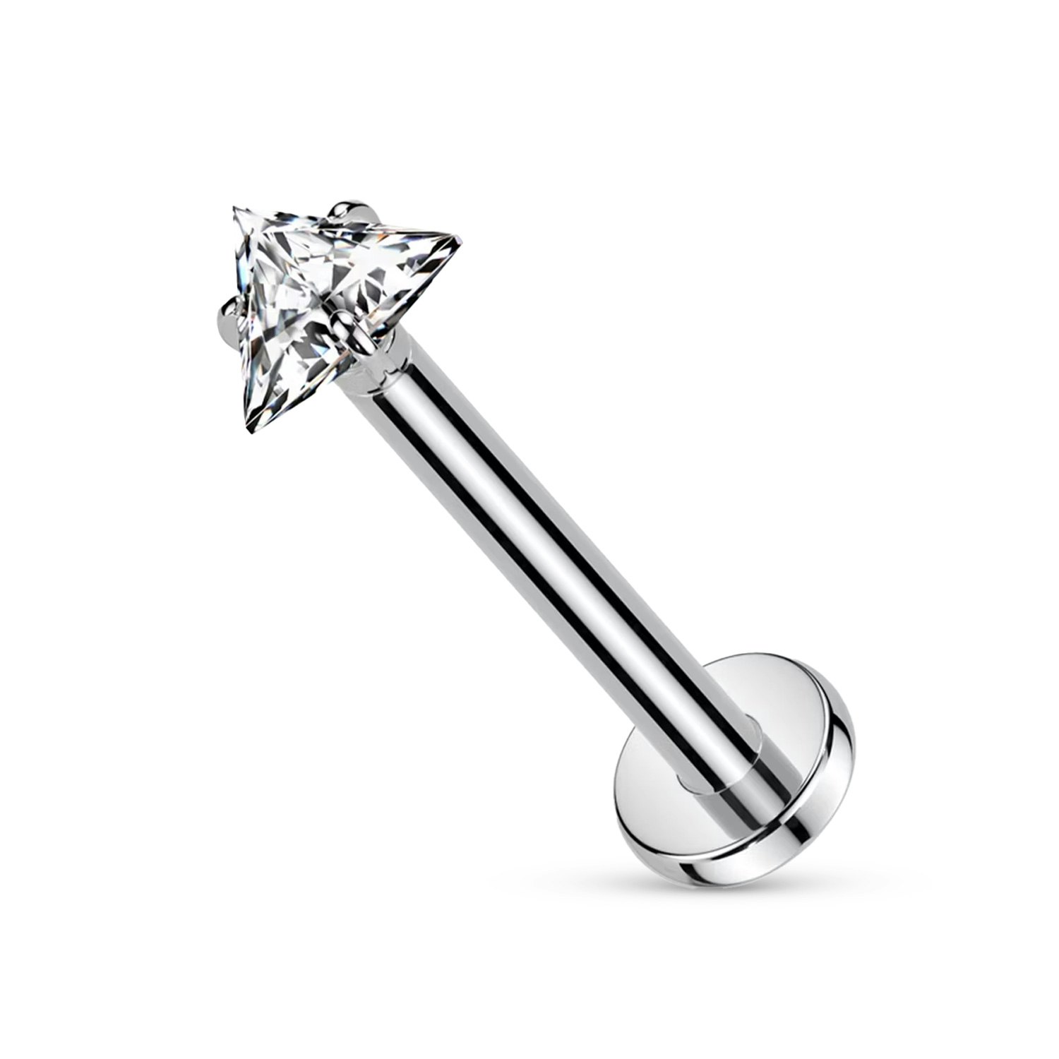 Labret i titanium 1.2mm med triangelformad 3mm CZ topp