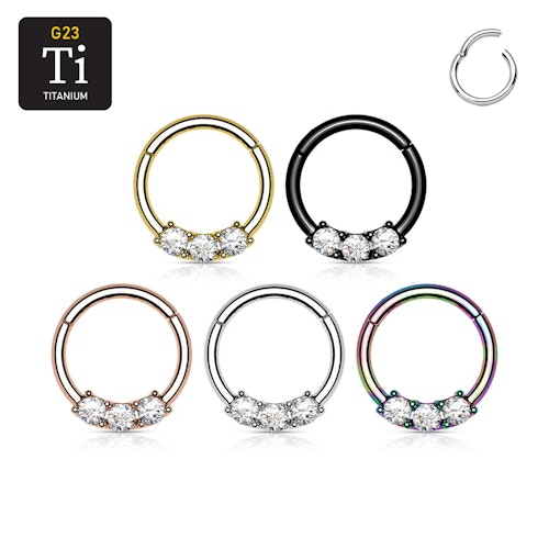 Segmentring i titanium - 1.2mm med gångjärn och 3st cubic zirconia