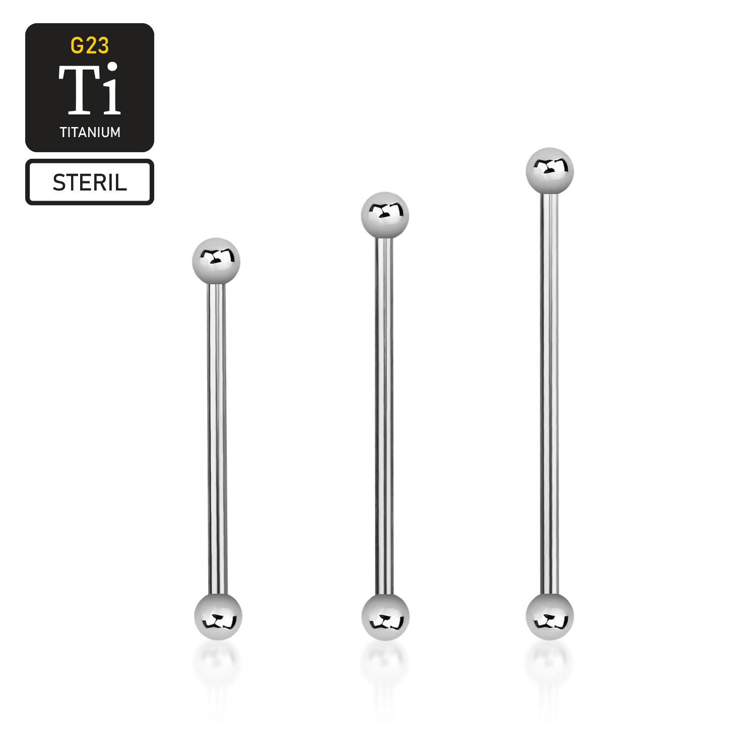 Steril titanium industrial barbell 1.6mm med 4mm kulor