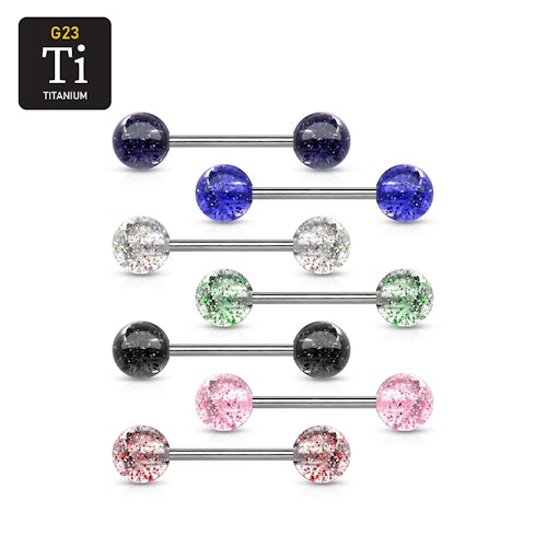 Barbell i titanium 1.6mm med 6mm glitterkulor (16mm)