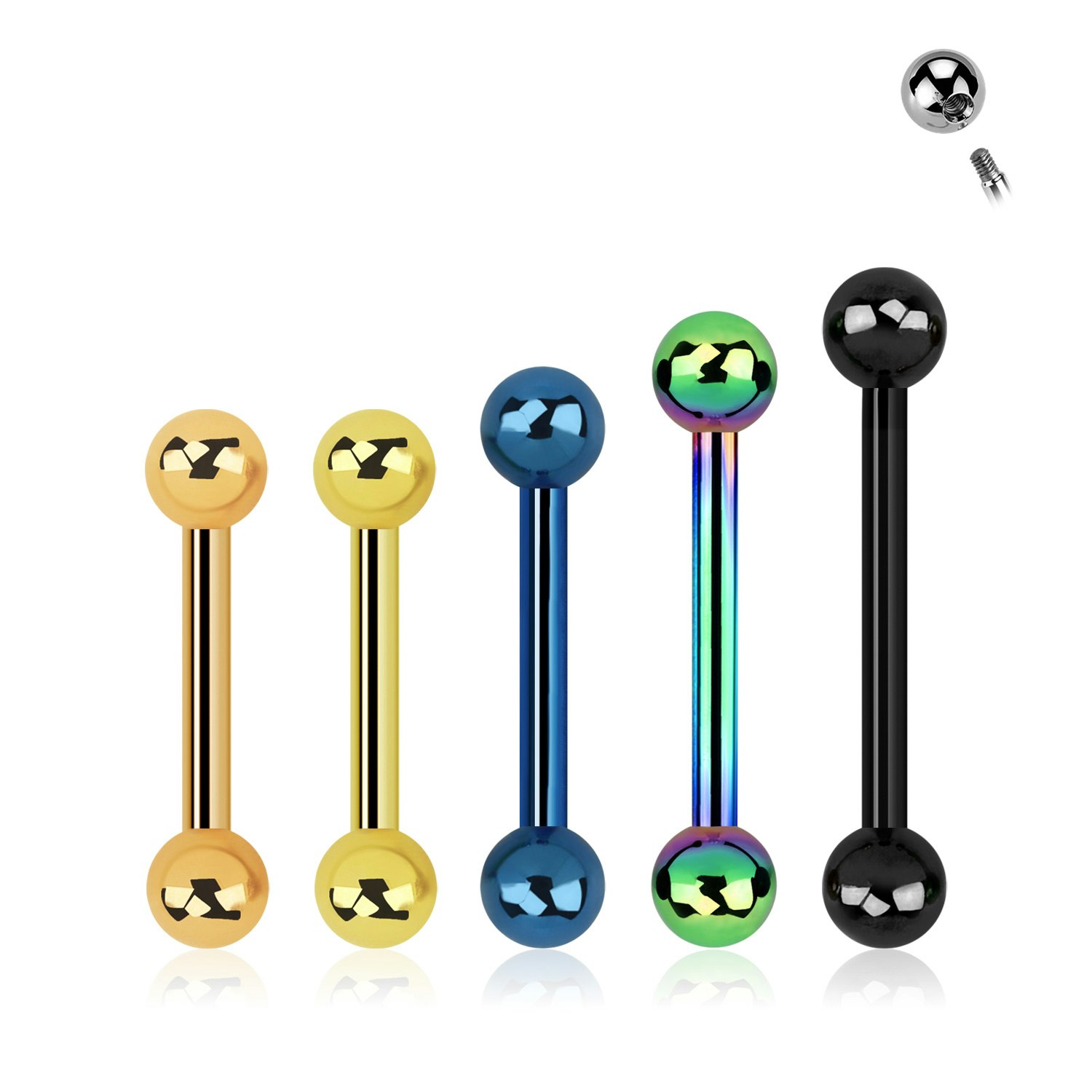 Barbell i PVD-pläterad kirurgiskt stål 1.6mm med 4mm kulor