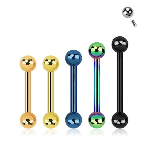 Barbell i PVD-pläterad kirurgiskt stål 1.6mm med 4mm kulor