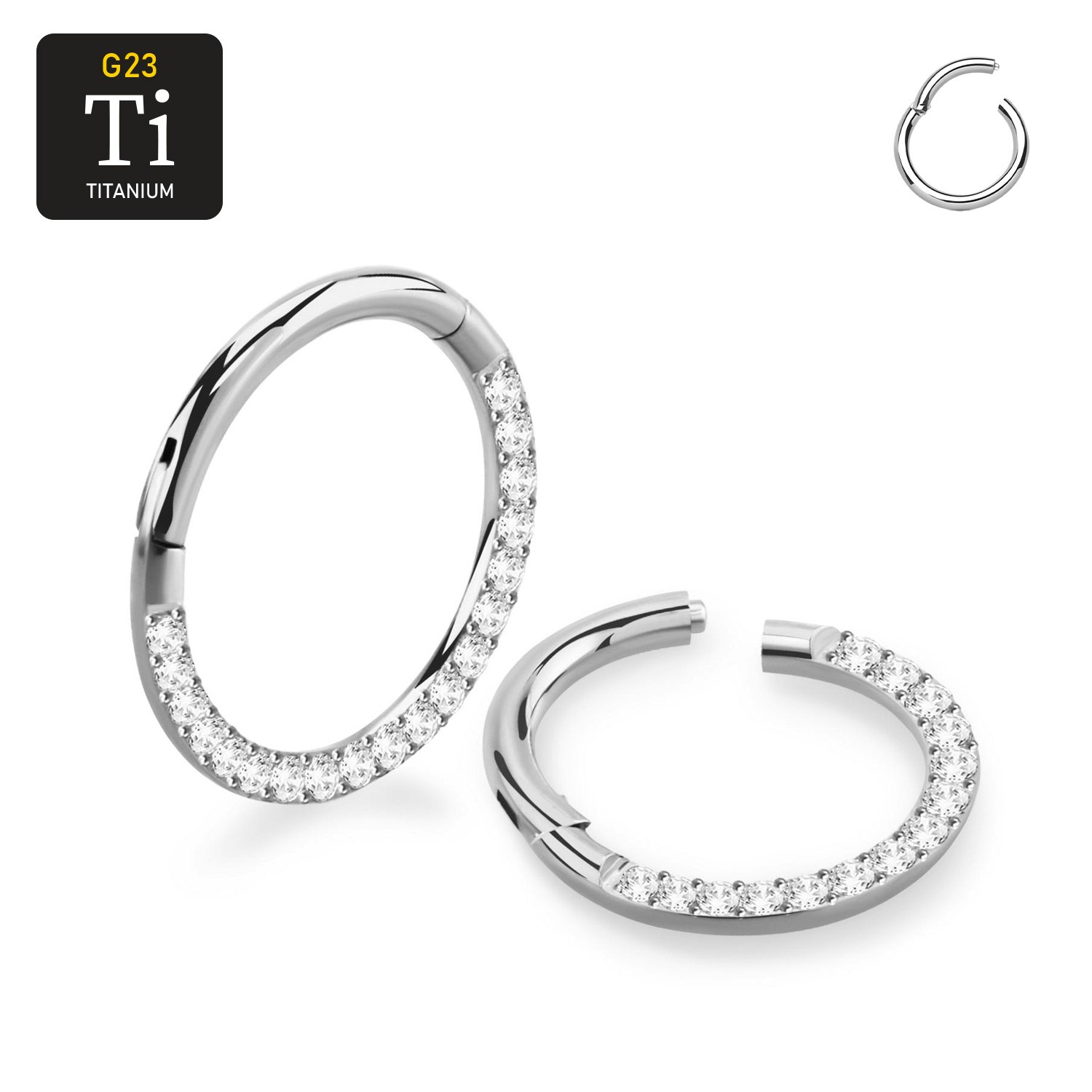 Titanium ring 1.2mm med gångjärn och CZ stenar