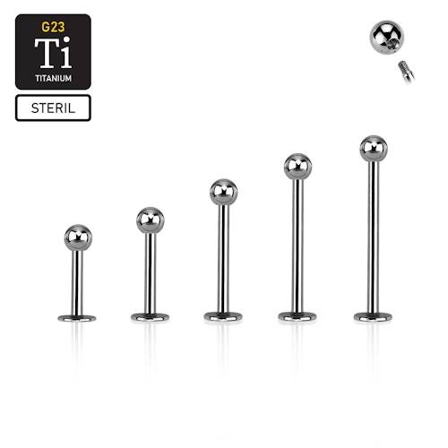 Steril titanium labret 1.2mm med 3mm kula