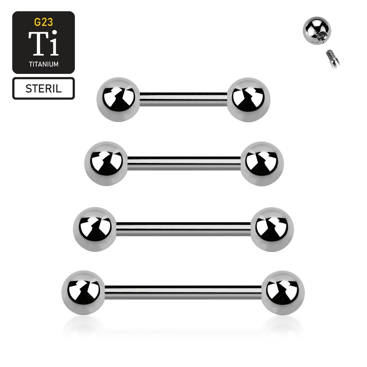 Steril titanium barbell utvändigt gängad 1.6mm med 5mm kulor