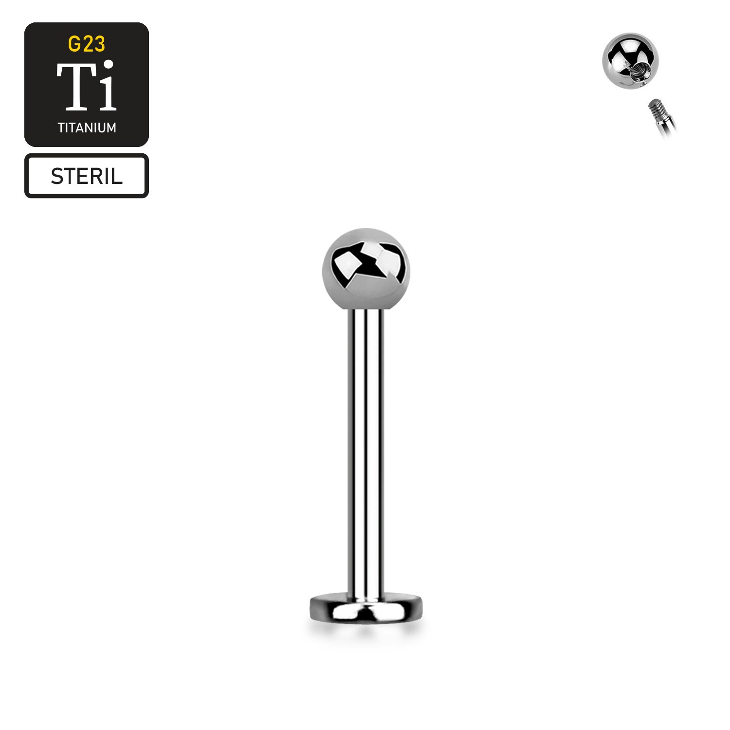 Steril titanium labret / Monroe 1.2mm med 2.5mm kula