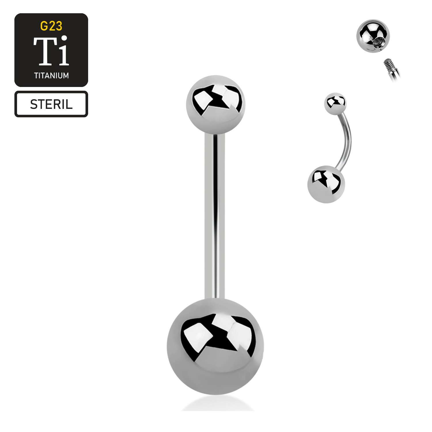 Steril titanium navelsmycke / banana med 5 och 8mm kula