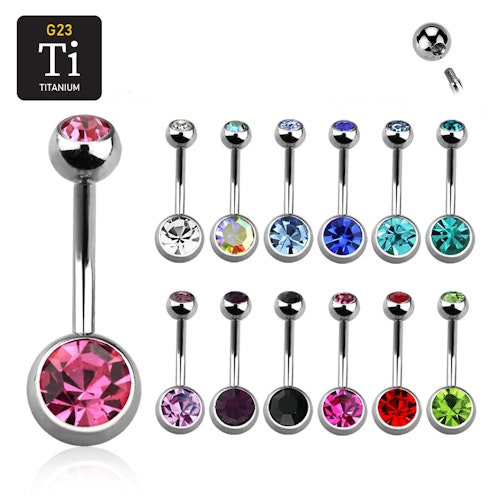 Titanium banana navelsmycke 1.6mm med 5 & 8mm crystalkulor