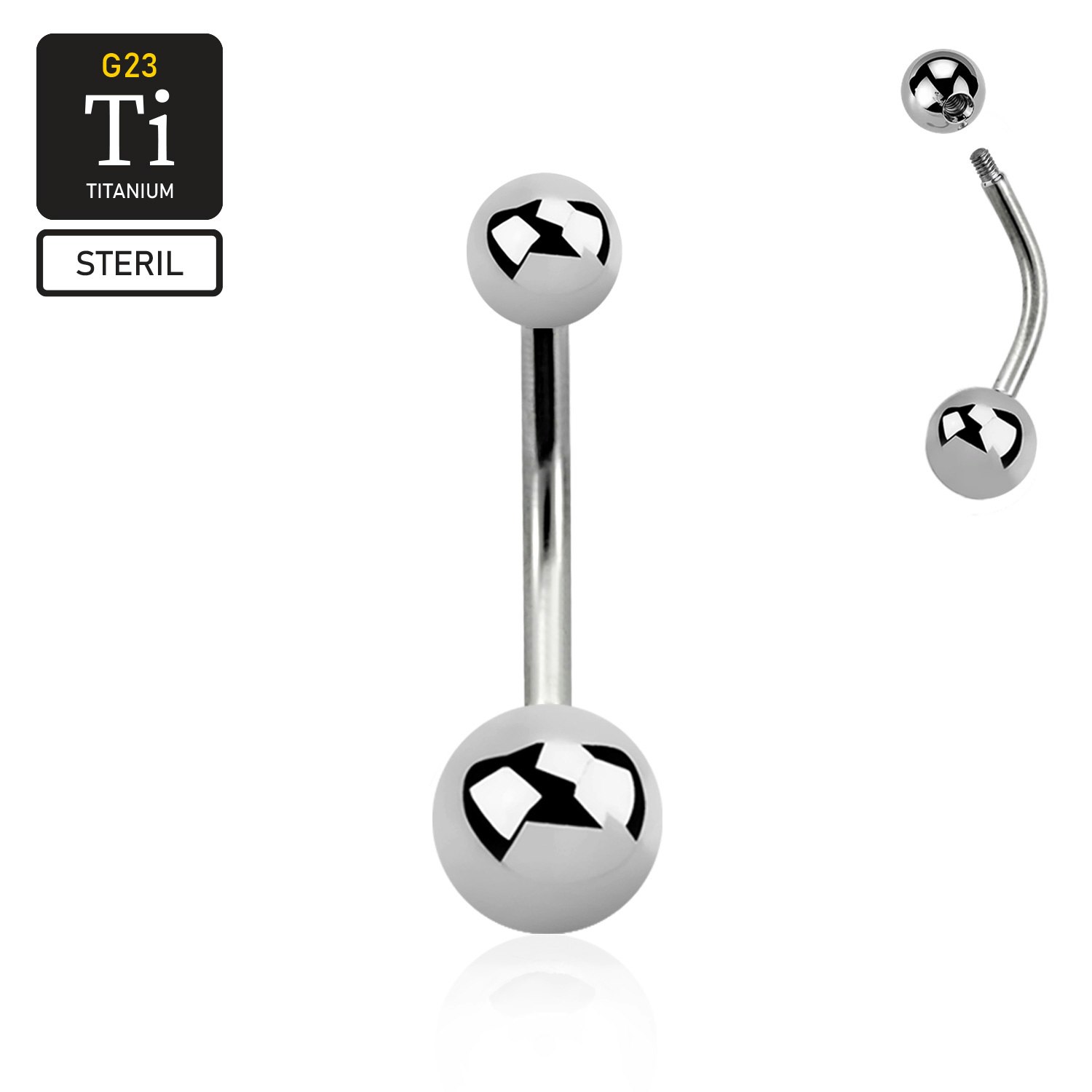 Steril titanium banana piercing utvändigt gängad 1.6mm med 5 & 6mm kula