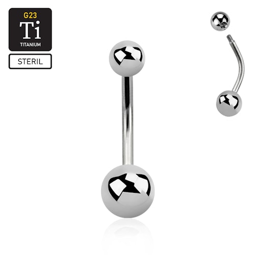Steril titanium banana piercing utvändigt gängad 1.6mm med 5 & 6mm kula