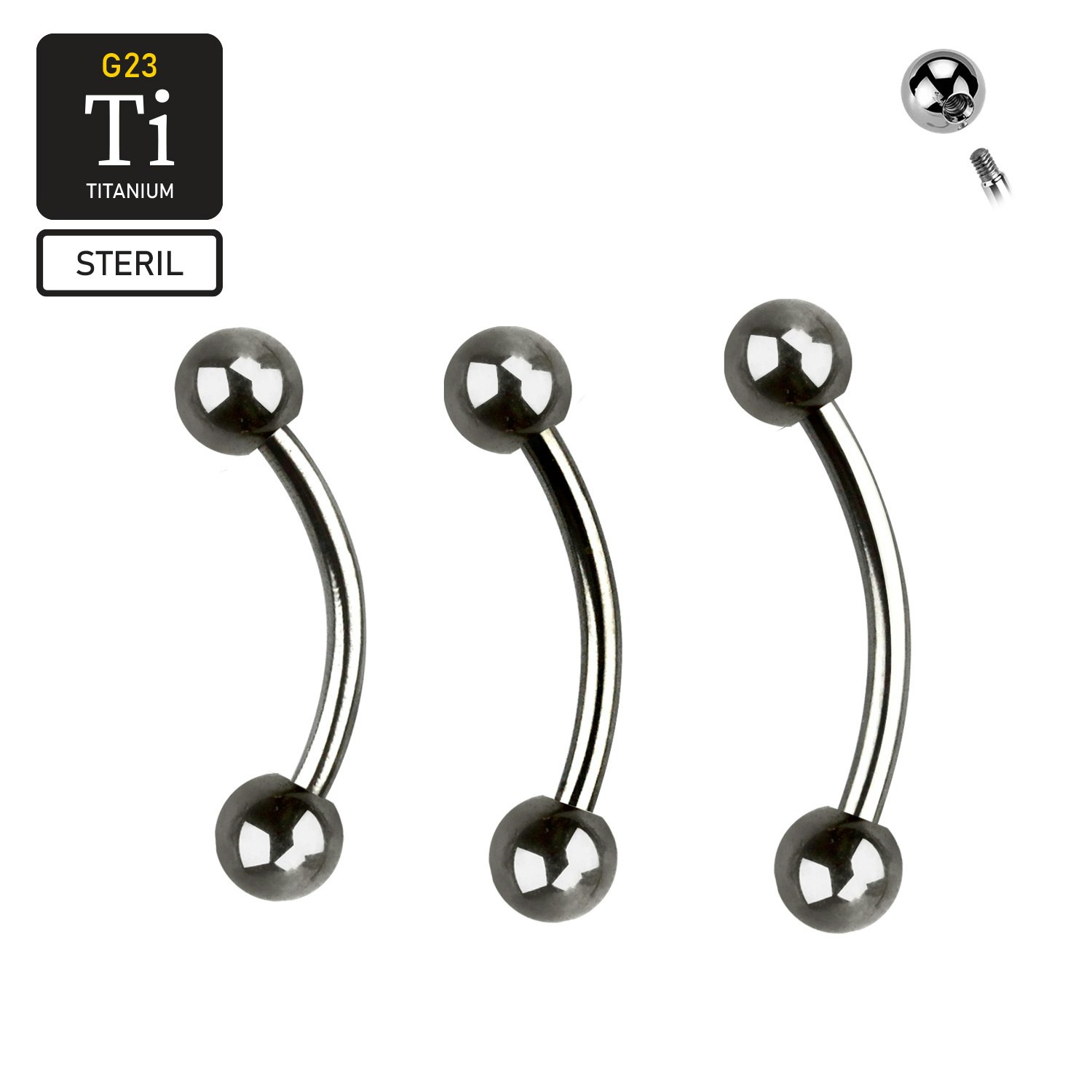 Steril titanium banana utvändigt gängad 1.2mm med 3mm kulor