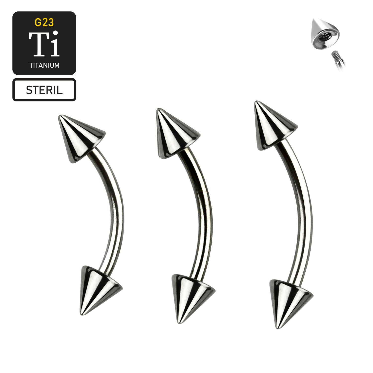 Steril titanium banana utvändigt gängad 1.2mm med 3mm kon