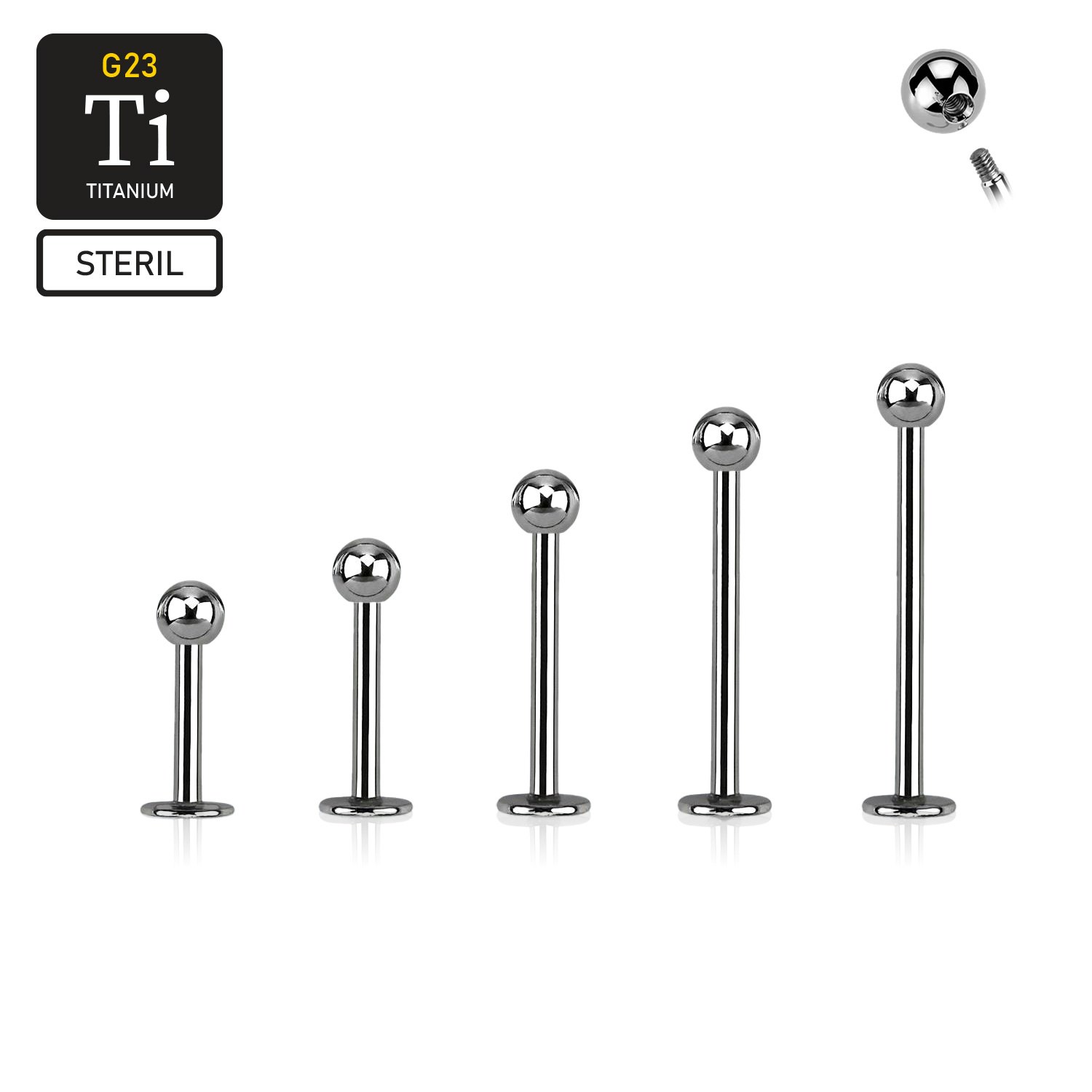 Steril titanium Labret 1.2mm med 4mm kula