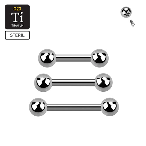 Steril titanium barbell utvändigt gängad 1.2mm med 3mm kulor