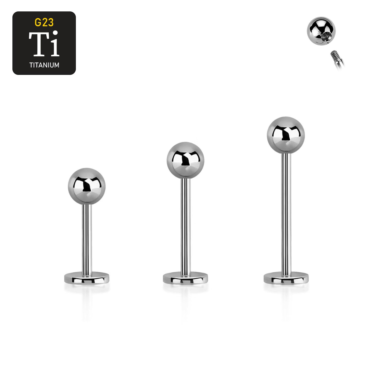 Titanium labret 0.8mm med 3mm kula