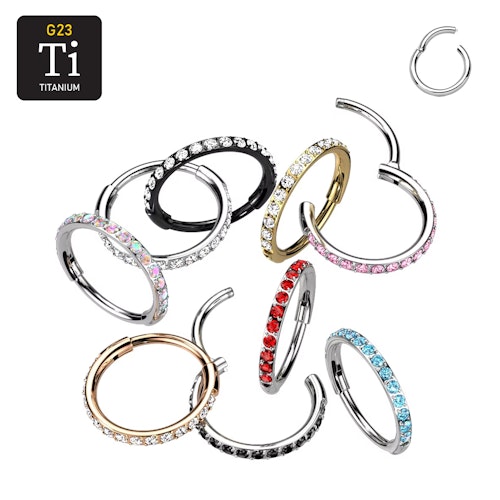 Titanium ring 0.8mm med gångjärn och CZ stenar